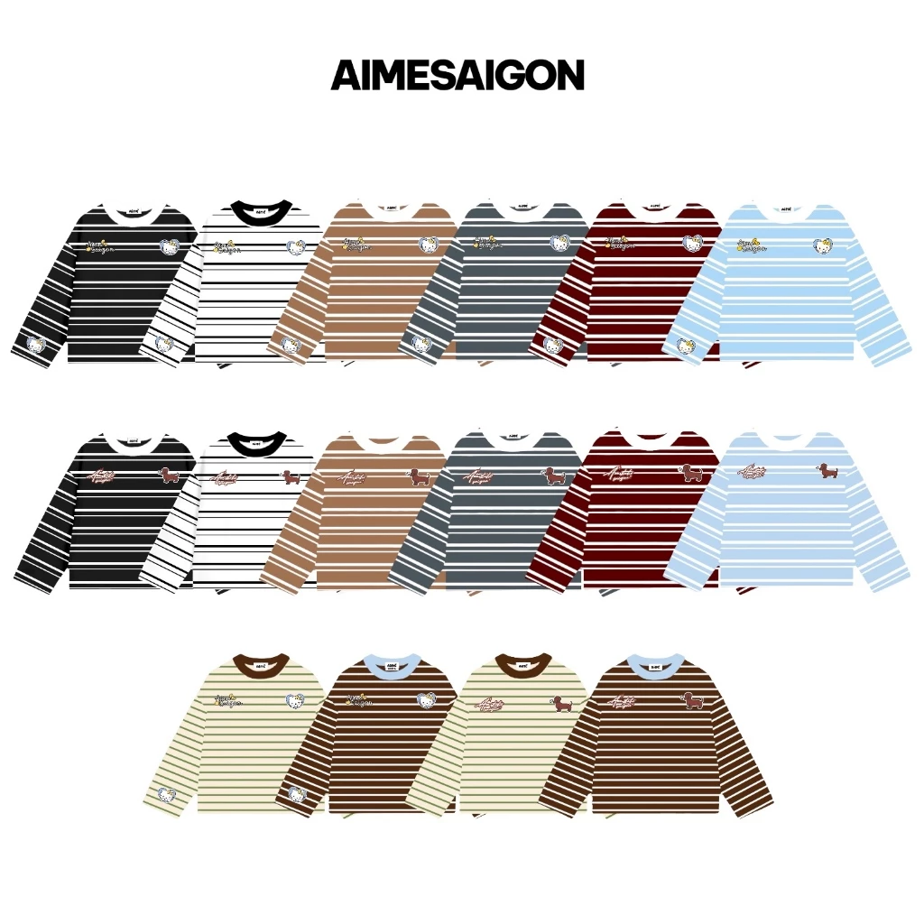 [TDSN] Aimesaigon Áo Thun Tay Dài Sọc Ngang Thun Borip QC Long Sleeve Boxy AIMÉ Form Rộng Cổ Tròn "DOG-EUPHORIA" Unisex