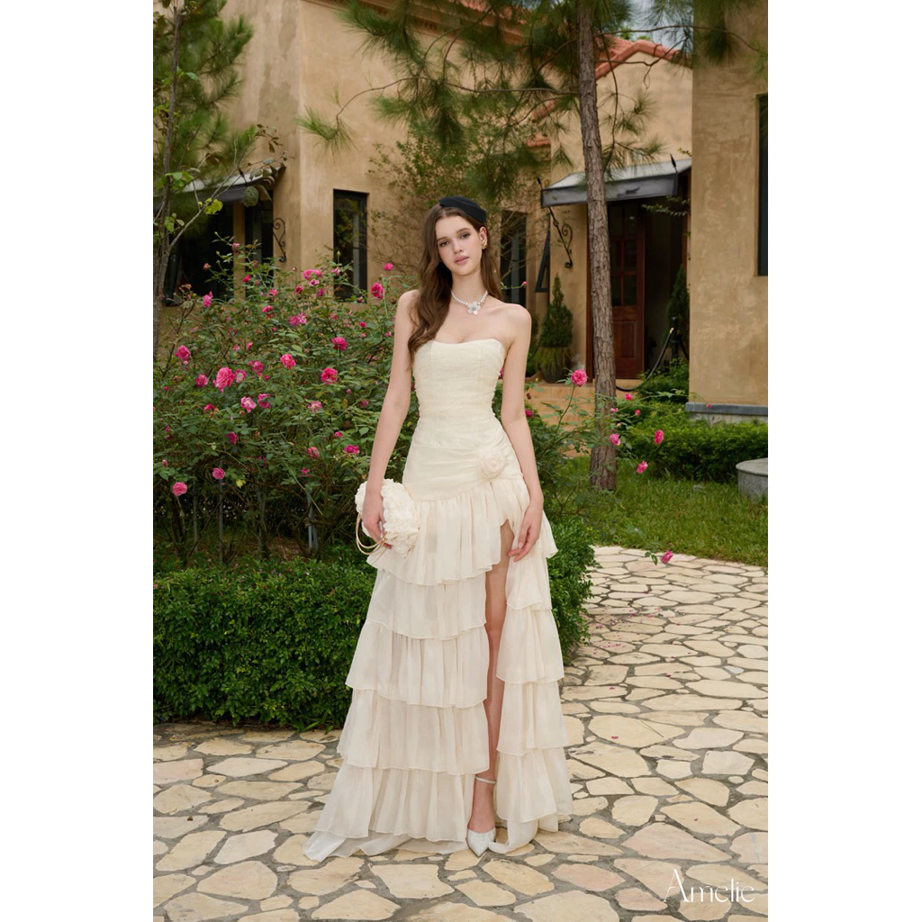 AMELIE - Đầm xẻ xếp tầng đính hoa - Anthony dress Ame417
