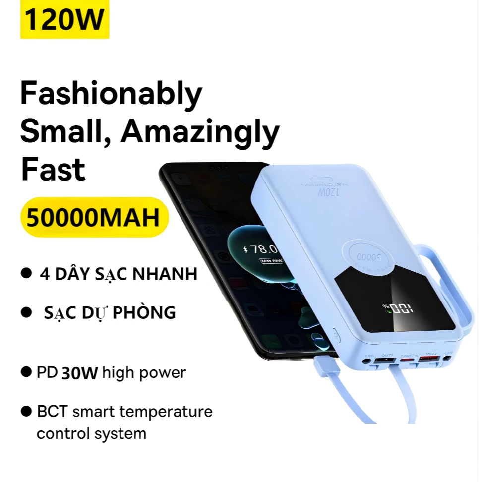 sạc dự phòng pd120w 50000mah 80000mah pin dự phòng màn hình led tích hợp tích hợp