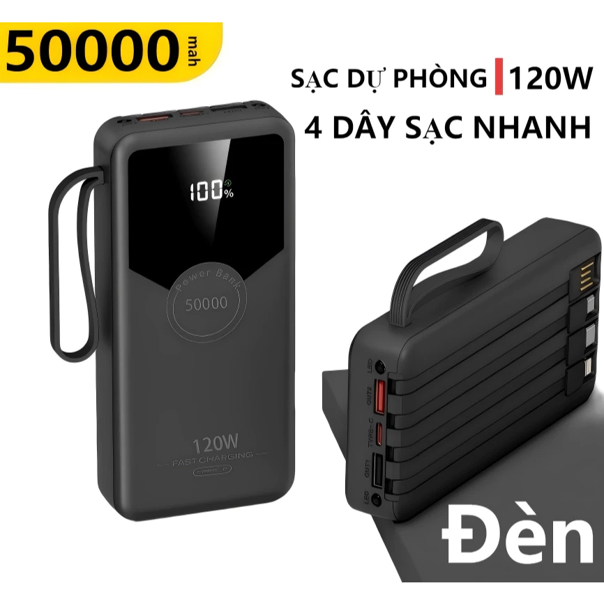Sạc dự phòng 50000mAh 80000mah sạc nhanh 120W pin dung lượng lớn có dây cắm nhiều điện thoại