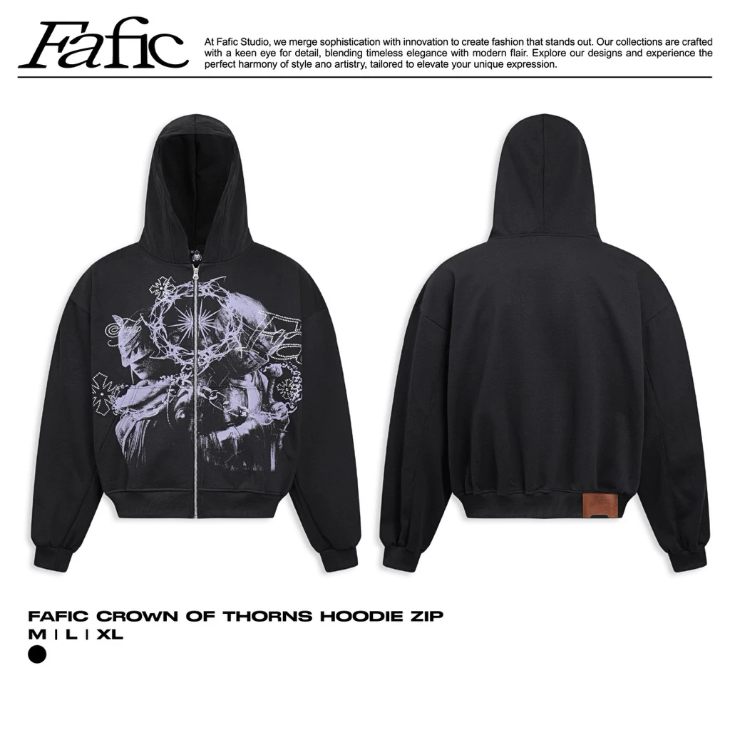 Áo khoác zip CROWN OF THORNS ZIP HOODIE FAFIC STUDIO Streetwear chất Nỉ Cua dày dáng BOXY phong cách nam nữ Unisex