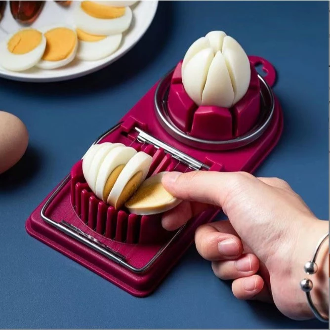 Dụng Cụ Cắt Trứng 2 Trong 1 Khuôn Cắt Lát Bằng Thép Không Gỉ Tiện Dụng Màu Đỏ