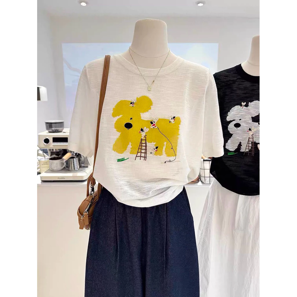 Áo thun nữ Ngắn Tay thun giấy, xược in xinh hình Menina_studio, áo thun xược giấy cổ tròn thoãi mái