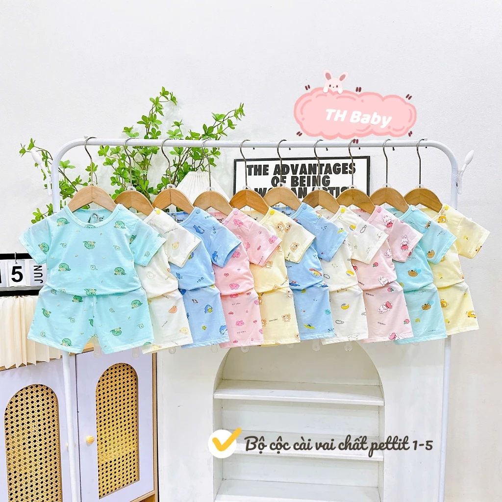 Set 5 Bộ cộc tay sơ sinh cài vai Boonhouse chất thun lạnh peptit nền màu in hoạ tiết cho bé 3-13kg