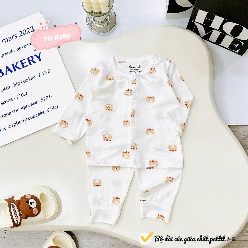 [Loại Đẹp] SET 5 BỘ DÀI TAY SƠ SINH CHẤT THUN PEPTIT NỀN TRẮNG IN HỌA TIẾT CHO BÉ TỪ 3-13KG