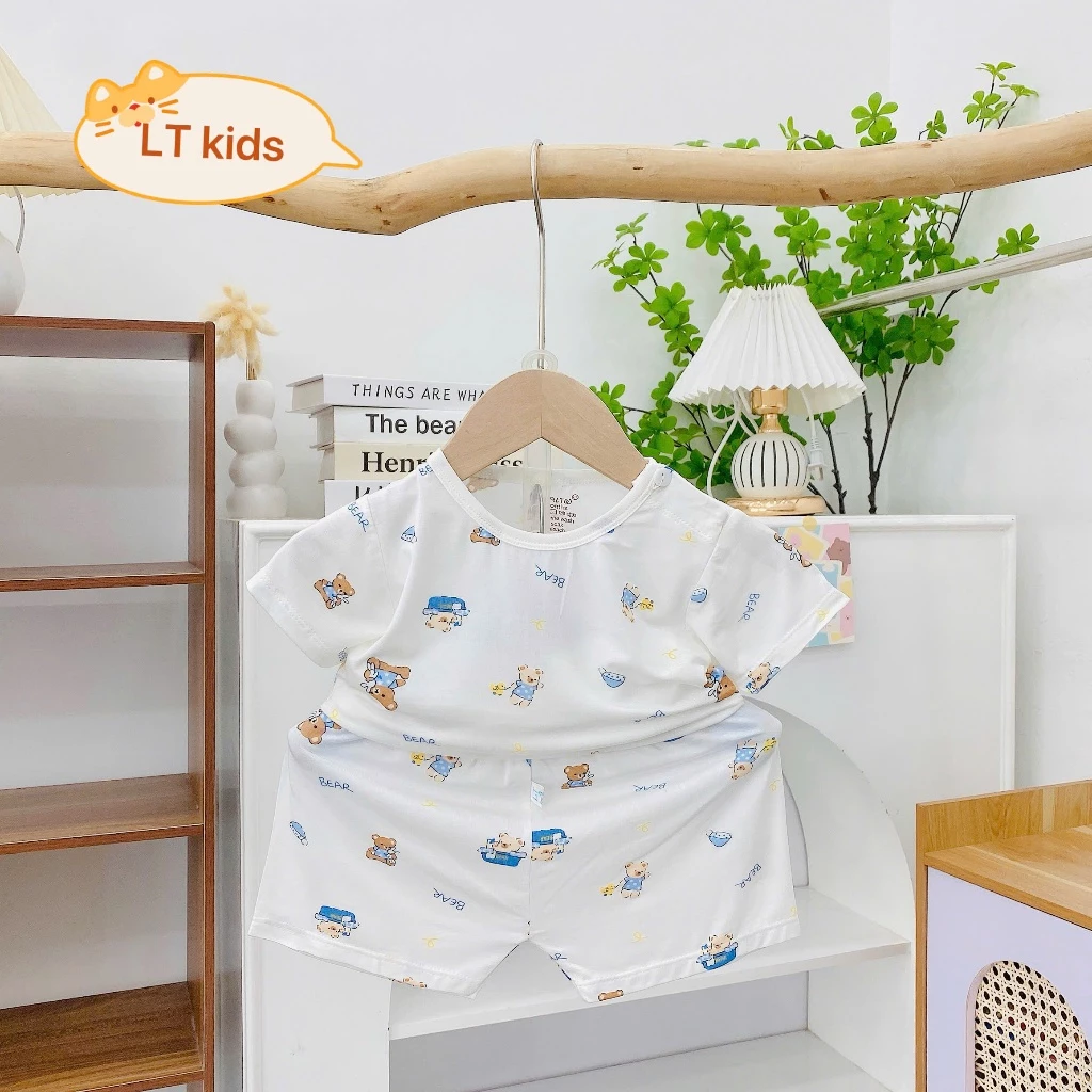 Set 3-5 Bộ cộc tay peptit Boonhouse bộ quần áo nền trắng in hoạ tiết thoáng mát thấm hút tốt cho bé