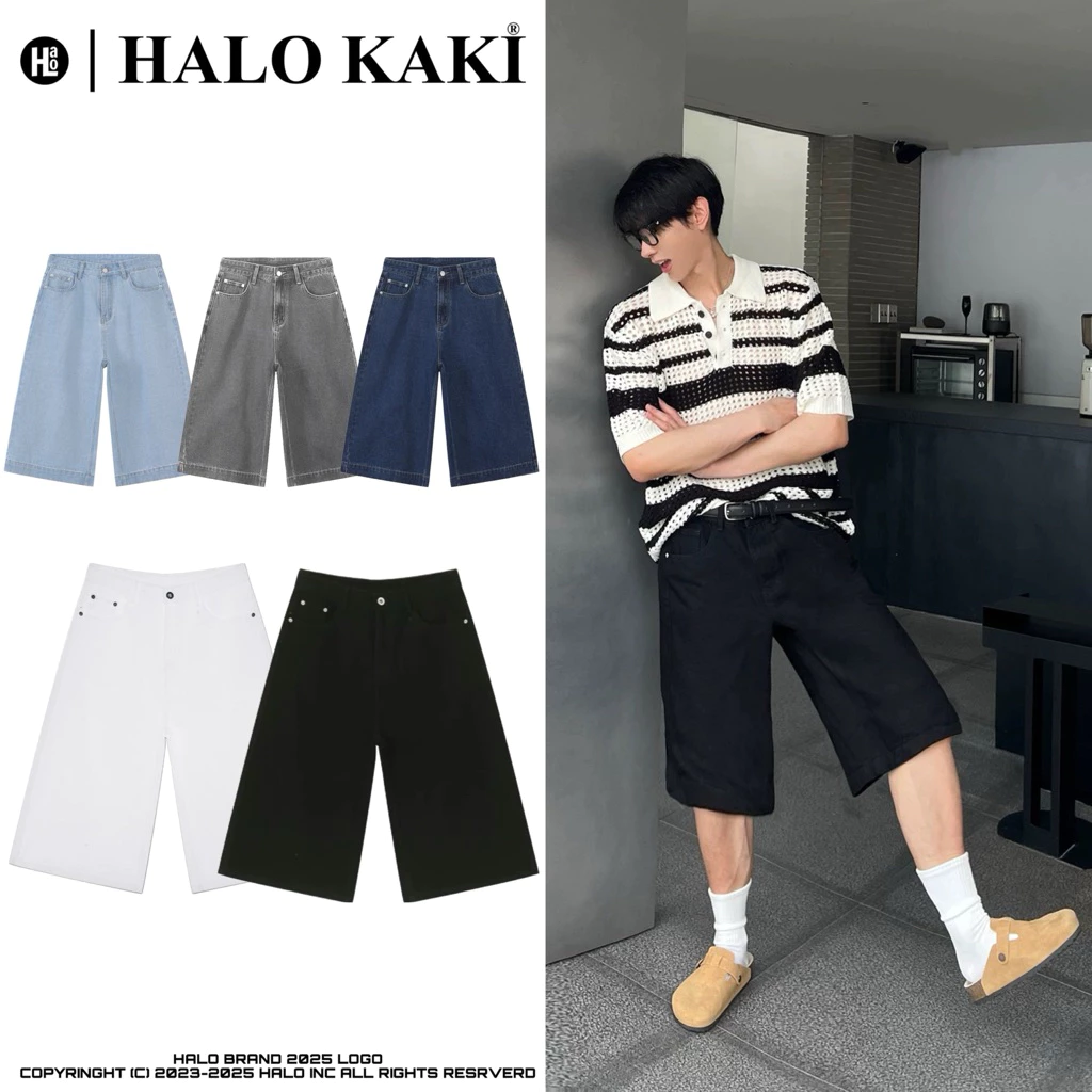 SHORT JEANS WASH   - Quần short đùi jeans wash form baggy ngố lửng halo kaki