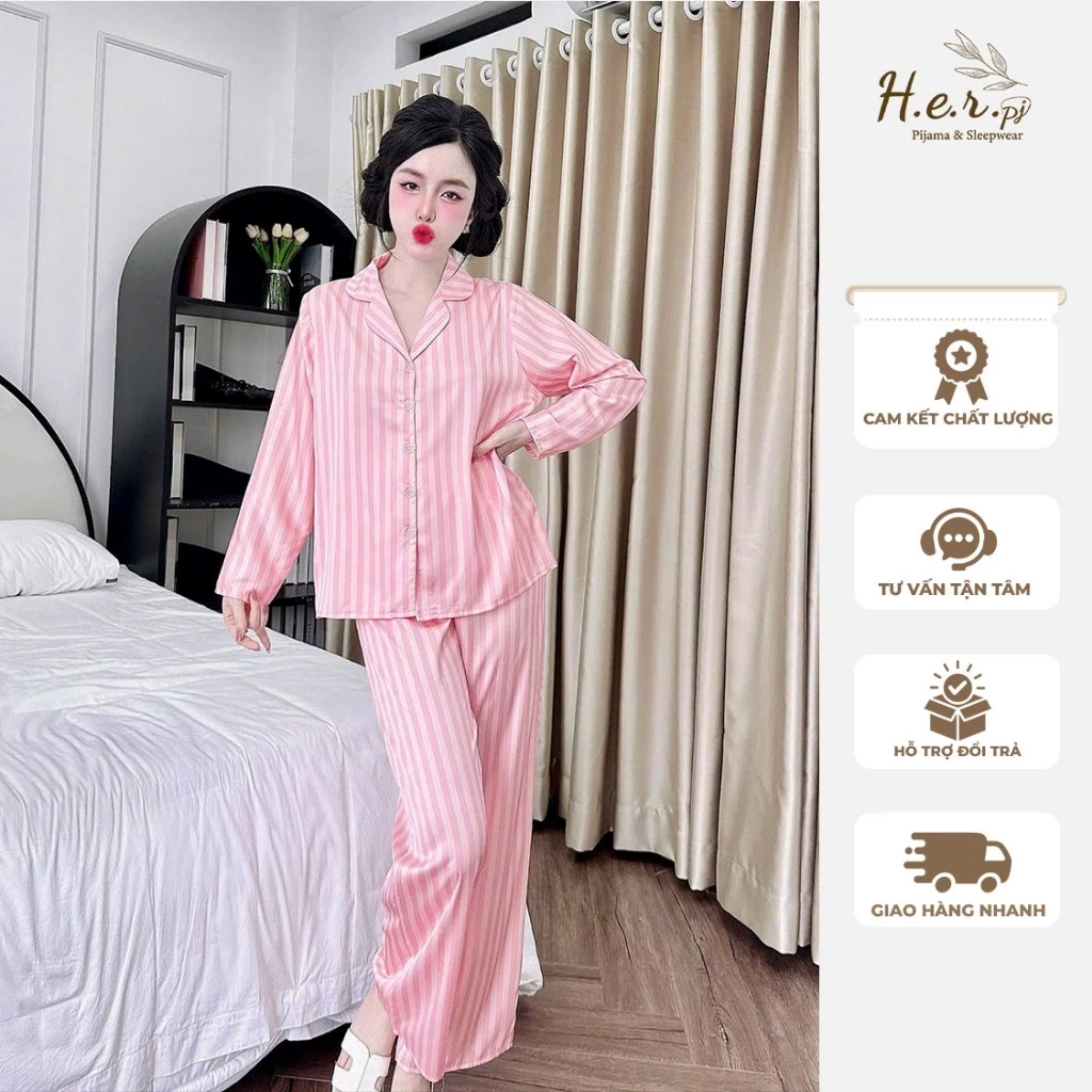 Đồ bộ nữ mặc nhà HER Pijama tay dài chất lụa latin cao cấp nhập khẩu mềm mát