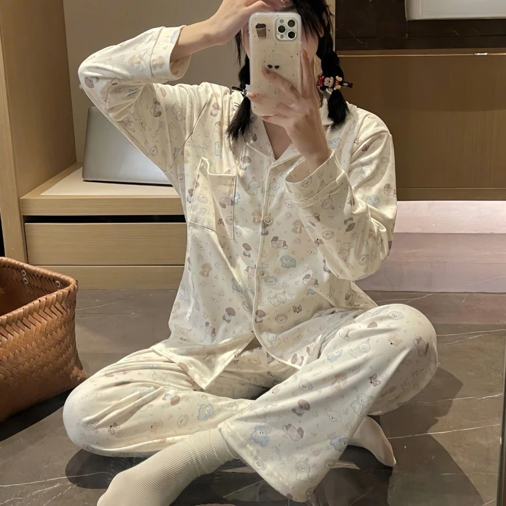 Bộ ngủ dài Pijama Nữ Kitty xinh xắn chất kate thái mát cho mùa thu đông