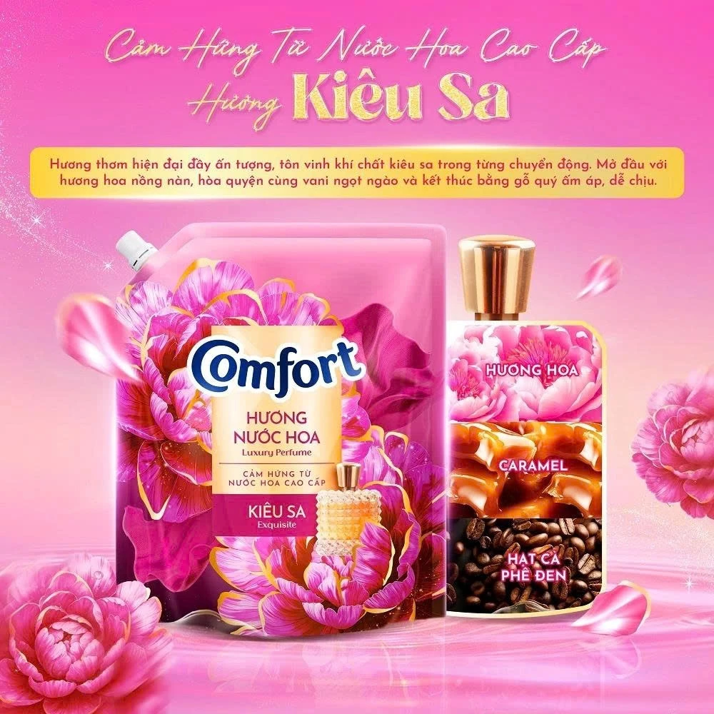 Nước xả vải Comfort Thiên Nhiên hương Mẫu Đơn Kiêu Sa