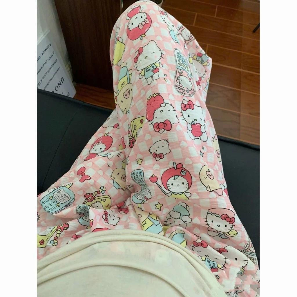 Quần dài họa tiết gấu hồng dễ thương chất liệu đũi xốp mềm mại nhiều màu cho nữ