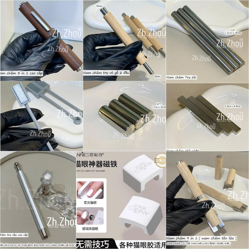 Nam châm hơ mắt mèo kim cương,nam châm dẹt, nam châm 2 đầu (lực hút rất mạnh), phụ kiện nail cao cấp chính hãng