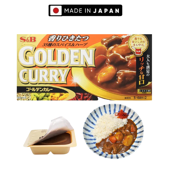 [MADE IN JAPAN] Hộp 8 Viên Nấu Cà Ri Nhật Golden Curry Mặn Ngọt S&B 198G