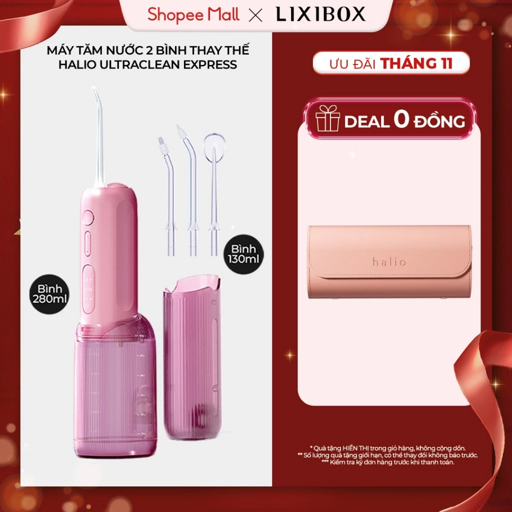 Máy Tăm Nước 2 Bình Thay Thế Halio UltraClean Express Hydro Floss - Kèm Túi Da