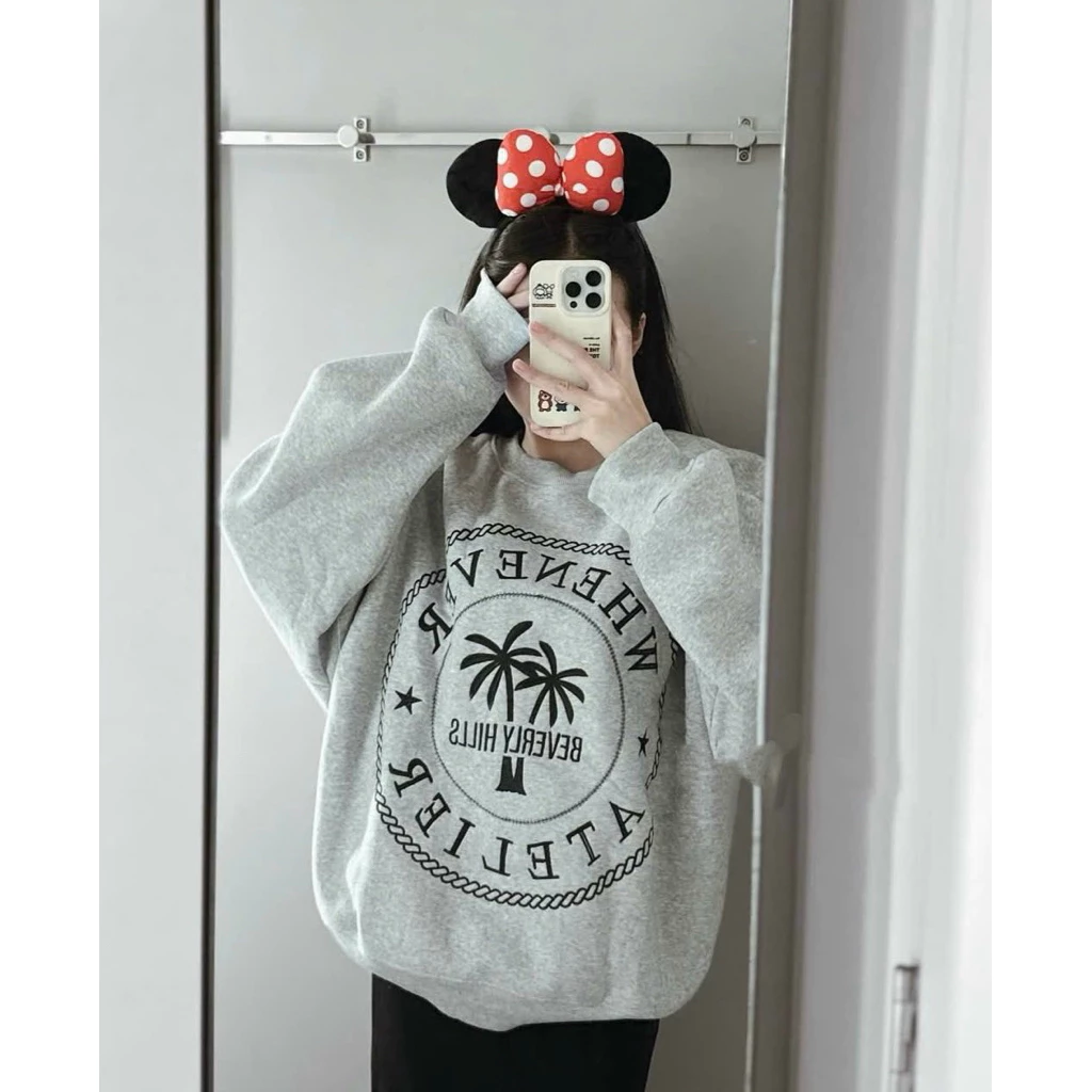 Sweater Hình in WHENEVER Nỉ Bông Giữ Ấm Mềm Mịn Dày Dặn Form Rộng Unisex Trending