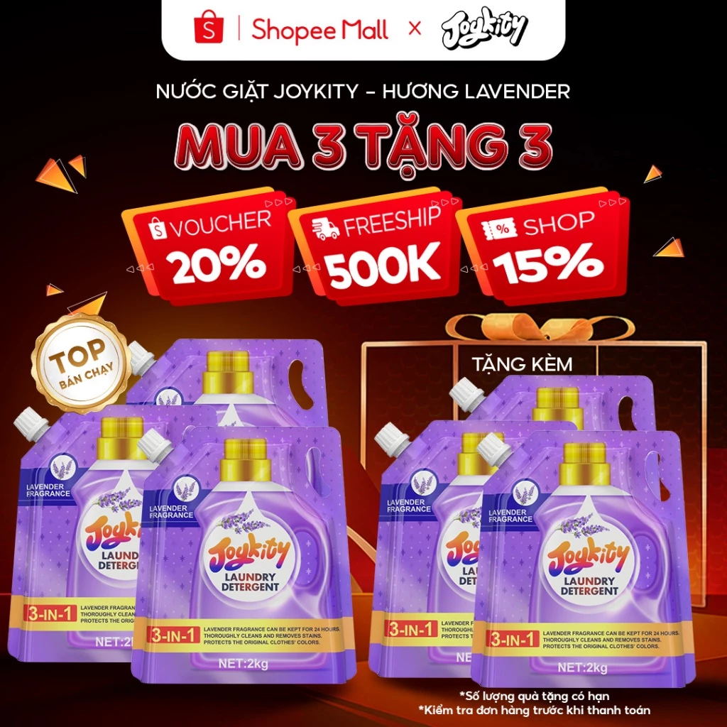 [MUA 3 TẶNG 3] Nước Giặt Joykity Hương Lavender túi 2L Dịu Nhẹ An Toàn Cho Da Lưu Hương 24 Tiếng