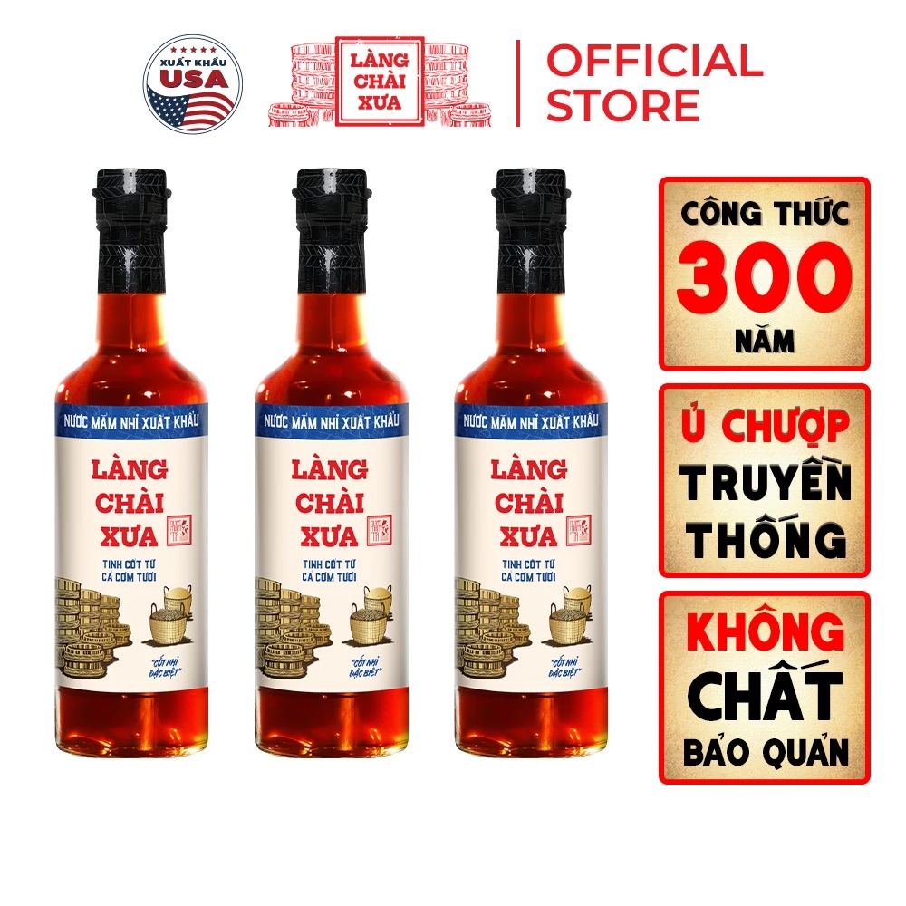 [Combo 3 chai] Nước Mắm Nhỉ Làng Chài Xưa Xuất Khẩu Nhãn Xanh 500ml Vị Dịu Nhẹ Phù Hợp Với Giới Trẻ