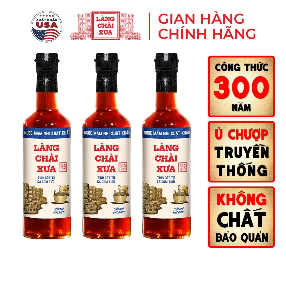 [Combo 3 chai] Nước Mắm Nhỉ Truyền Thống Làng Chài Xưa Xuất Khẩu Nhãn Xanh 10N 500ml Vị Dịu Nhẹ