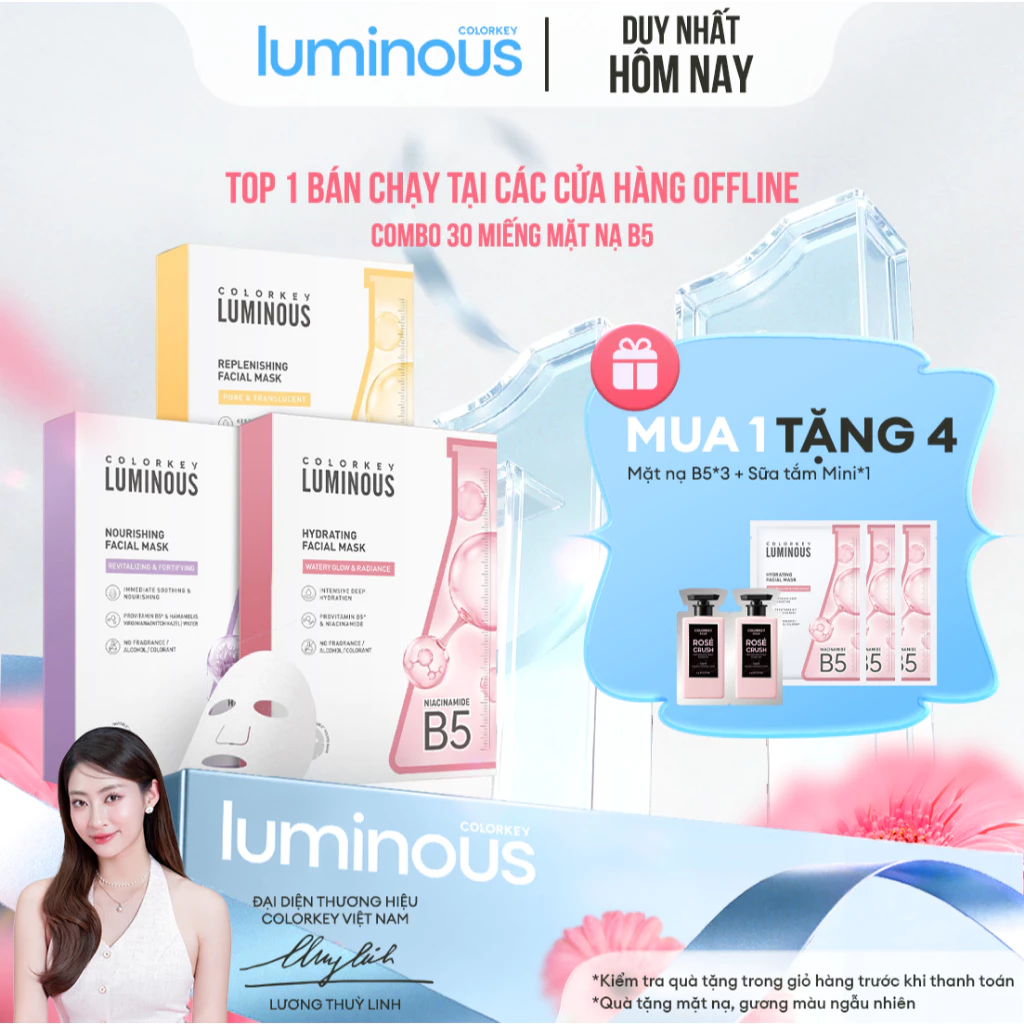 Combo 3 Hộp Mặt Nạ Giấy COLORKEY LUMINOUS Vitamin B5 Cấp Ẩm Cho Da Mịn Màng 10 miếng/hộp