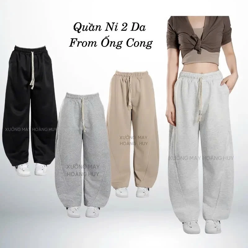 Quần nỉ 2 da Nam - Nữ, Quần ống rộng from Cong cá tính mẫu mới nỉ dày dặn - Ấm áp