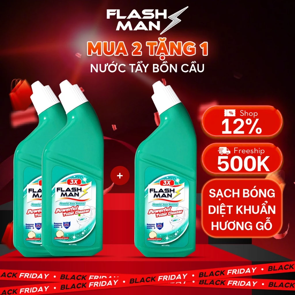[MUA 2 TẶNG 1] Nước Tẩy Bồn Cầu Flashman 500g – Diệt Khuẩn 99.9% – Khử Mùi, Tẩy Sạch Vết Bẩn