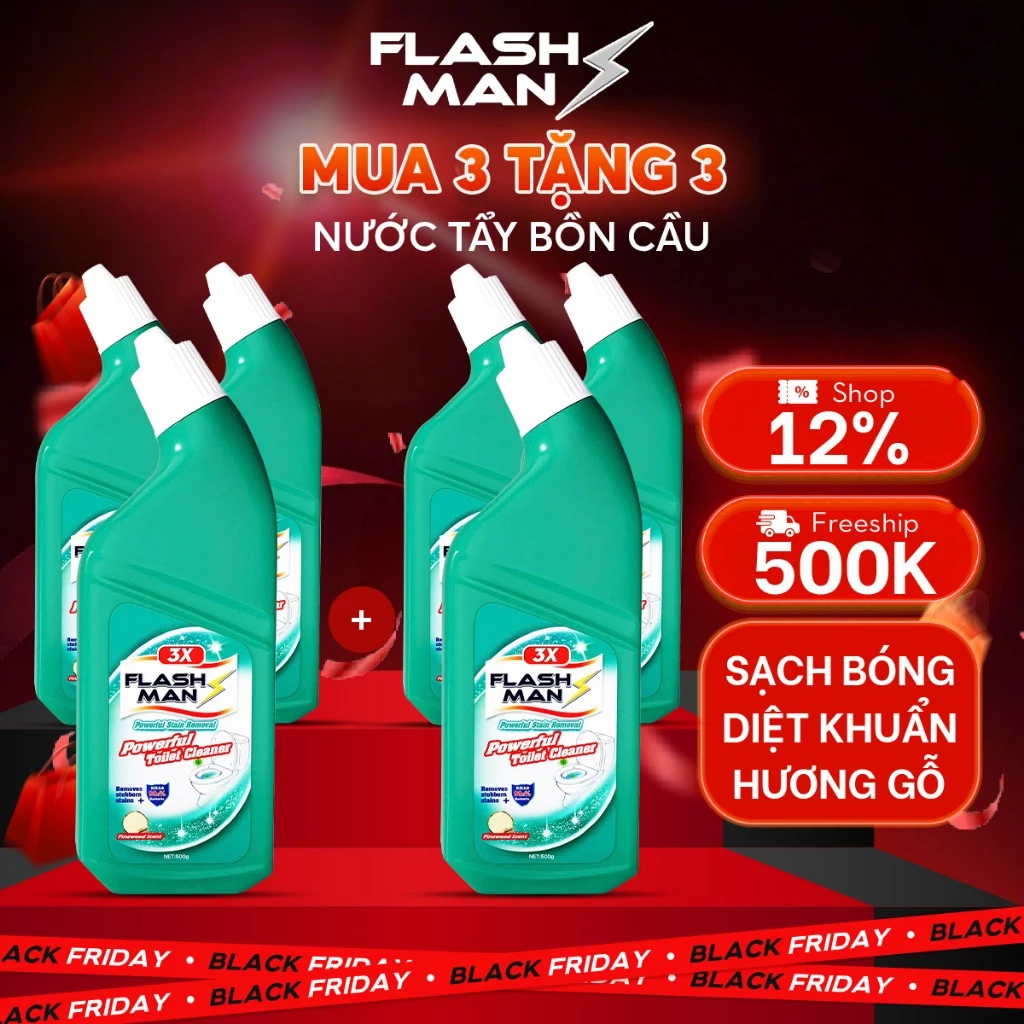 [MUA 3 TẶNG 3] Nước Tẩy Bồn Cầu Flashman 500g – Diệt Khuẩn 99.9% – Khử Mùi, Tẩy Sạch Vết Bẩn