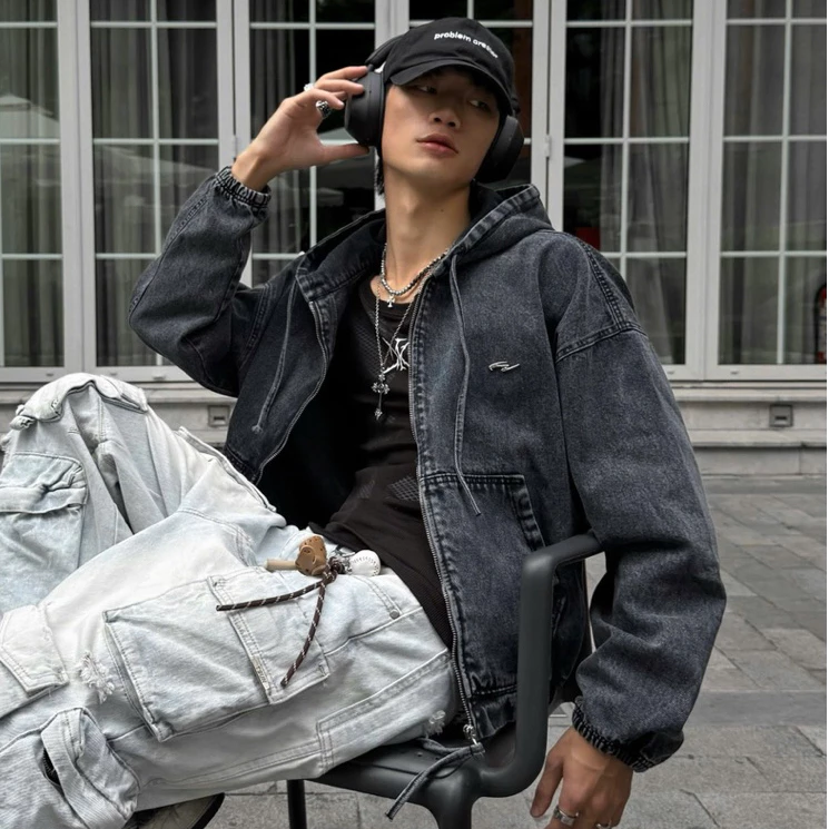 STEEL ZIP JACKET - Áo Khoác Jeans Wash Logo Có Dây Rút Whose Studio