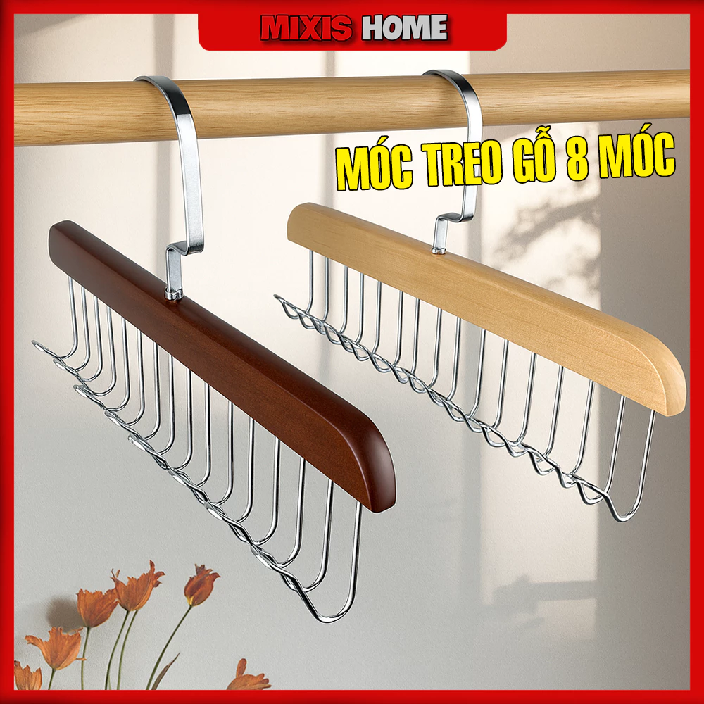Móc Treo Gỗ 8 Móc, Treo Đồ Lót, Khăn, Cà Vạt, Thắt Lưng, Xoay 360 Độ, Đa Năng Cho Gia Đình - GD270