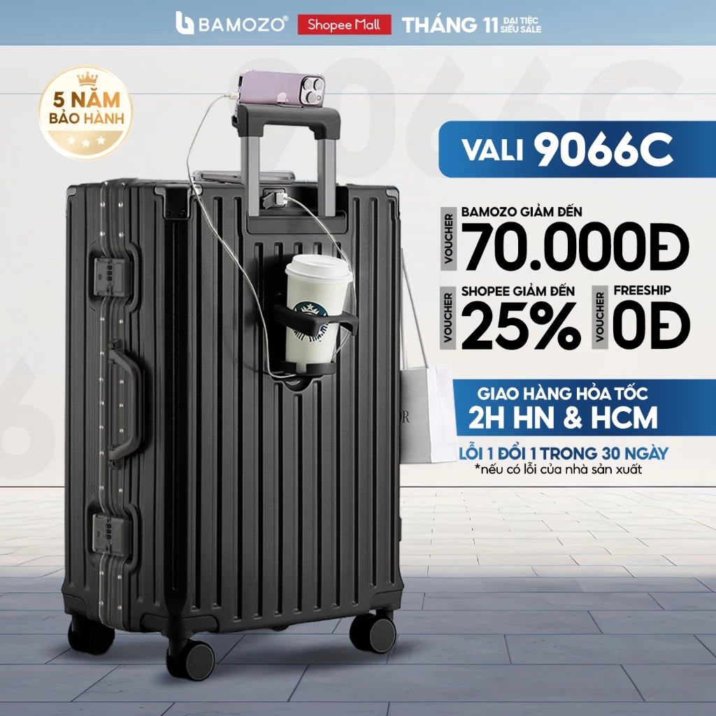 Vali Bamozo Khung Nhôm Size 20/24/28 Cao Cấp Bo 4 Góc Kim Loại Chống Va Đập_9066