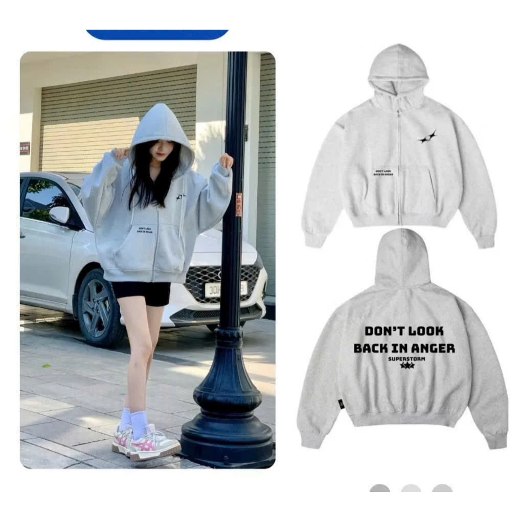 Áo Khoác Hoodie Zip Nam Nữ Nỉ Bông DON"T LOOK BACK IN ANGER Có Túi Trong Boxy Unisex Top Jacket Khoác Ngoài Dày Dặn