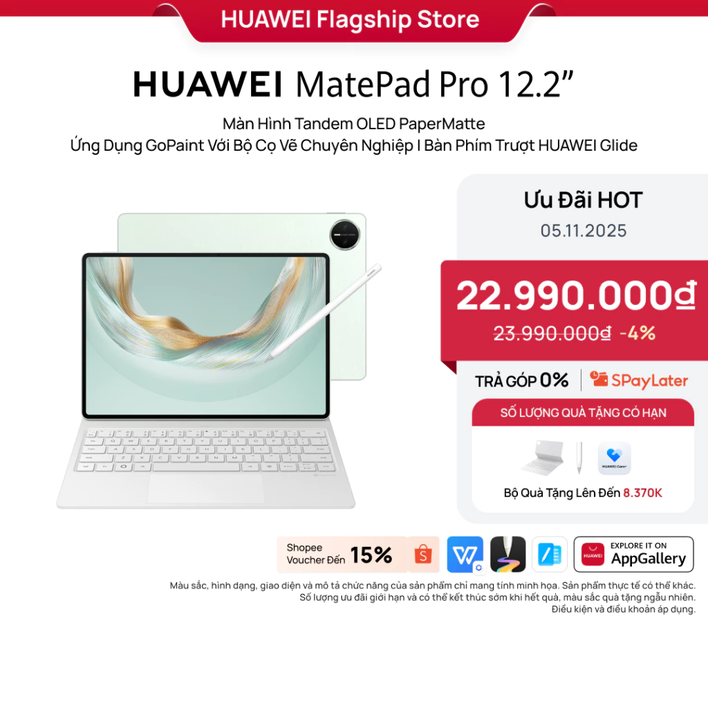 Mới Máy tính bảng HUAWEI MatePad Pro 12.2\" Màn Hình Tandem OLED PaperMatte | Ứng Dụng GoPaint Với Bộ Cọ Vẽ Chuyên Nghiệp