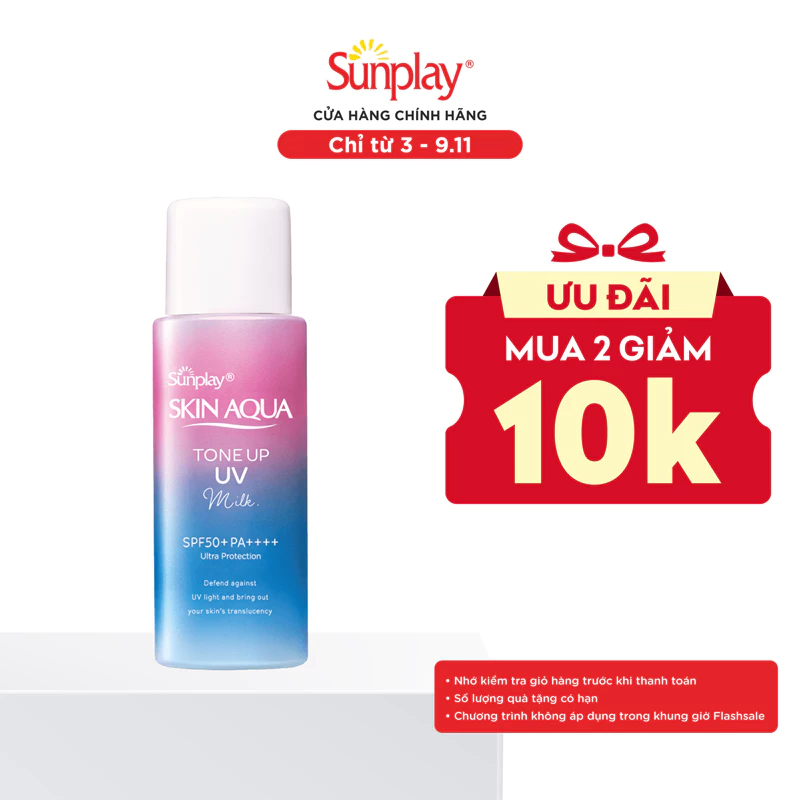 Kem chống nắng nâng tông cho da tối màu & da vàng, dạng sữa Sunplay Skin Aqua Tone Up UV Milk Lavender SPF 50+ PA++++50g