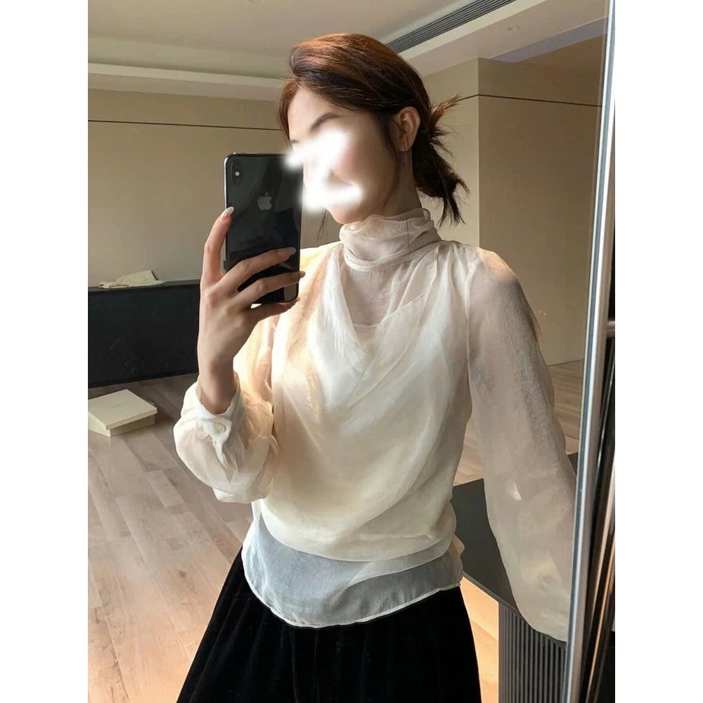 Áo sơ mi nữ tơ óng voan dài tay cổ nơ sang trọng Charm Tie Blouse Áo sơ mi công sở nữ Hàn Quốc 534