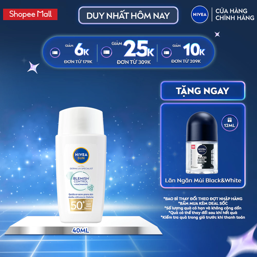 Sữa Chống Nắng NIVEA SUN Derma Blemish Control Kiềm Dầu Ngừa Mụn SPF50+ (40 ml) - 95147