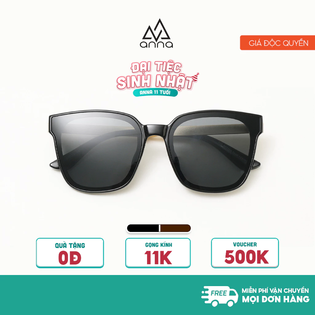 Gọng kính râm mát nam nữ thời trang ANNA dáng vuông gọng nhựa mắt râm chống tia UV 6035