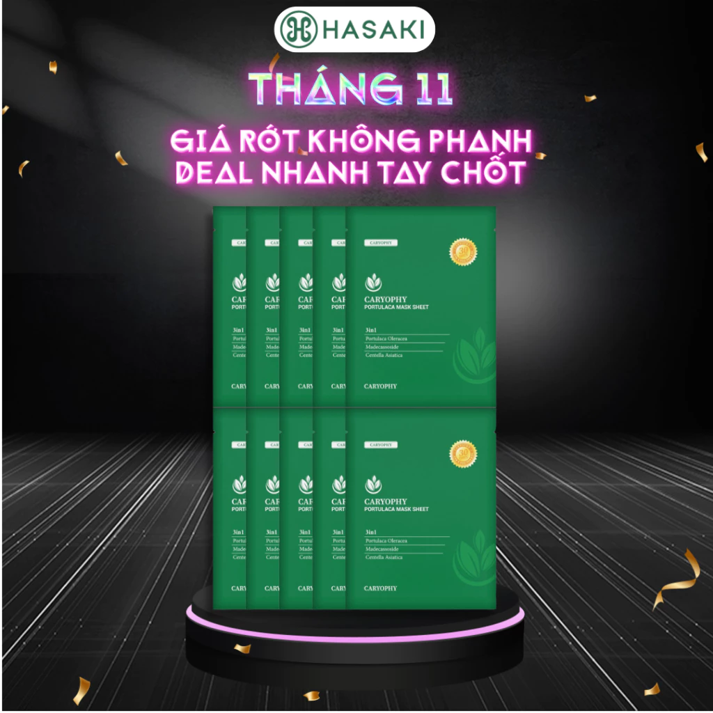 [DAILY] Combo 10 Mặt Nạ Caryophy Giảm Mụn, Thâm & Dưỡng Ẩm Da 22g Portulaca Mask Sheet 3in1 Hasaki Sản Phẩm Chính Hãng