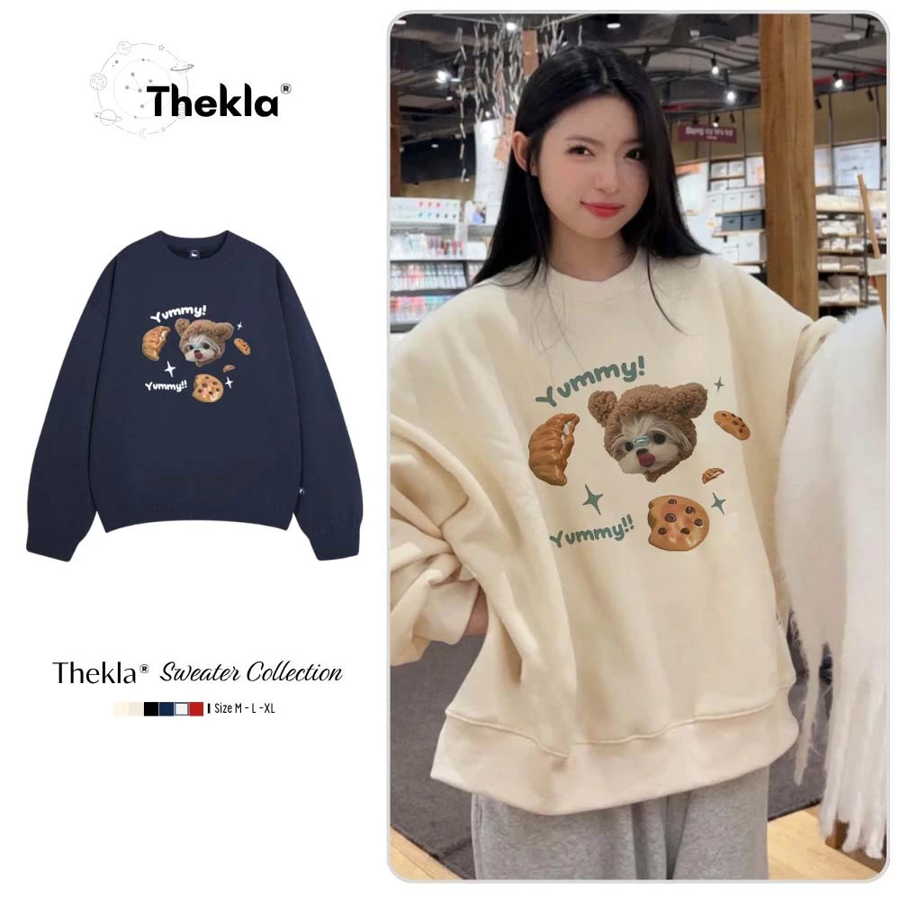 Áo Sweater Nỉ Lông Cáo Form Rộng Thekla In Hình Puppy Cookie BST357 Nhiều Màu Mềm Mịn Dày Dặn Giữ Ấm Mùa Đông