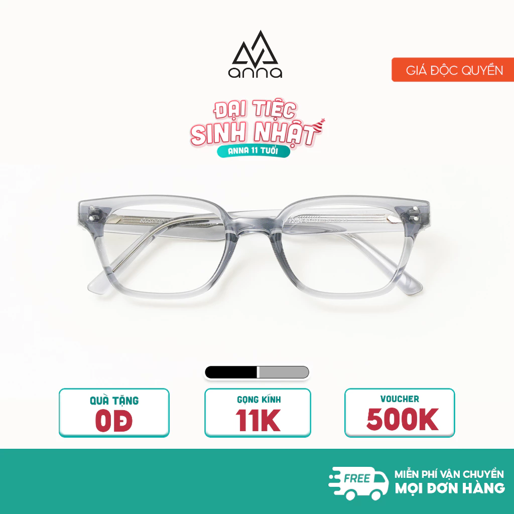 Gọng kính cận thời trang ANNA thiết kế dáng vuông kết hợp kim loại và nhựa 72029