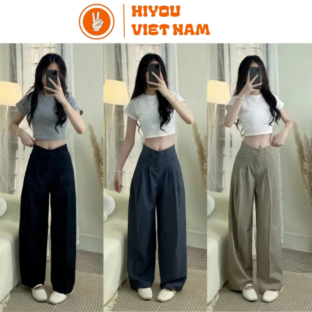 Quần Tây Ống Rộng Nữ Xếp Ly Chất Xước Hàn Sang Trọng Thanh Lịch Hottrend Form Chuẩn Tôn Dáng; Quần Âu Ống Suông Rộng