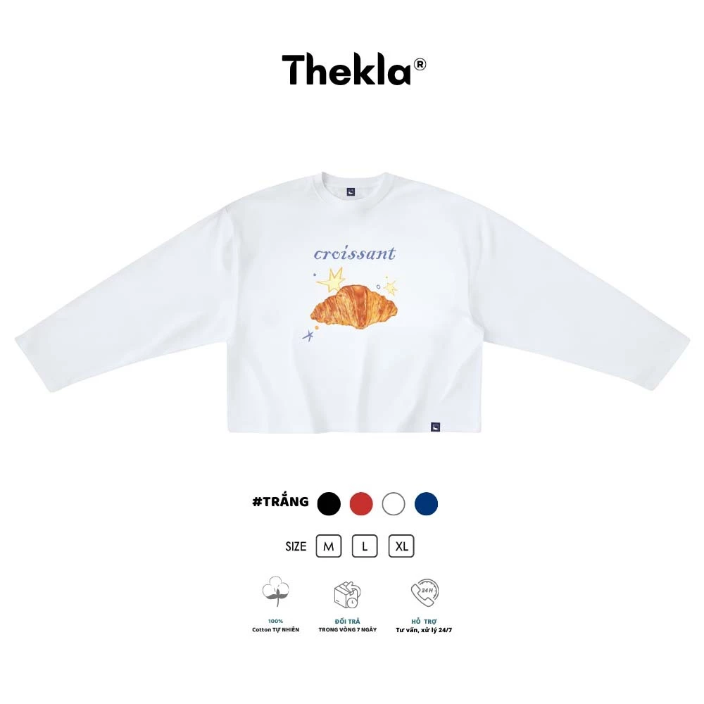 Áo Boxy Dài Tay THEKLA BST368 Bánh Sừng Bò - Áo Thu Đông Cotton 4 Chiều Dày Dặn Co Giãn Streetwear
