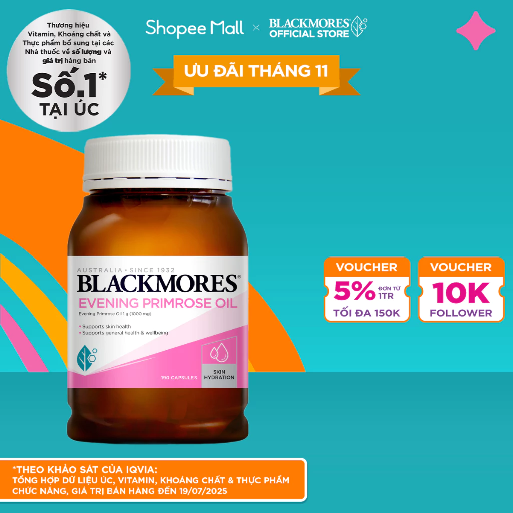 Tinh Dầu Hoa Anh Thảo Hỗ Trợ Cân Bằng Nội Tiết Tố Blackmores Evening Primrose Oil Lọ 190 Viên