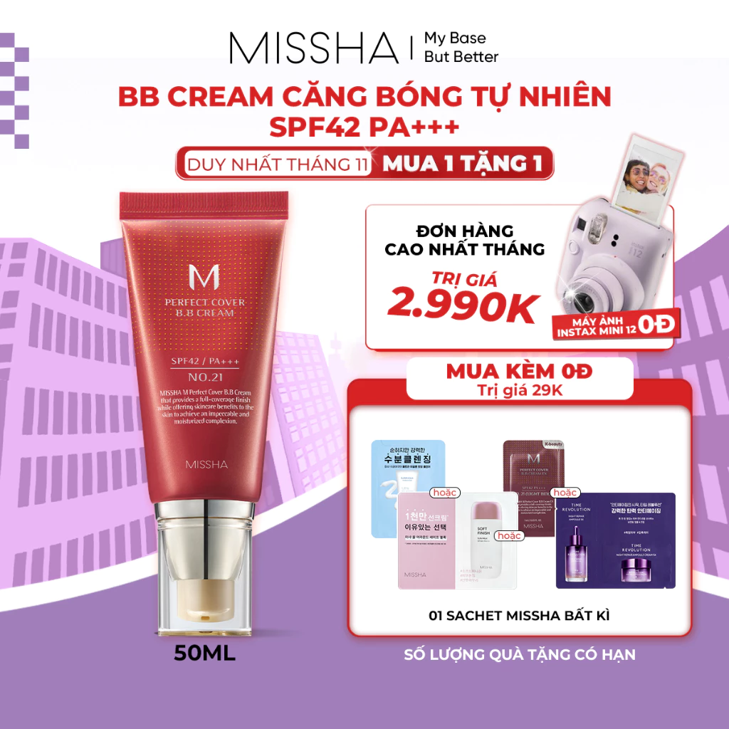 Missha BB Cream che khuyết điểm, chống nắng SPF42 - 50ml Che phủ hoàn hảo, dưỡng ẩm và chống nắng cho da