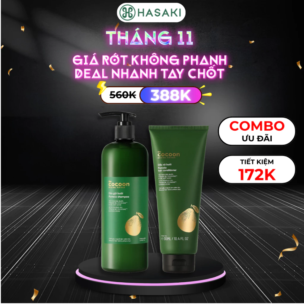 [DAILY] Bộ Gội Xả Bưởi Cocoon Giảm Gãy Rụng Tóc 500ml+310ml Hasaki Sản Phẩm Chính Hãng