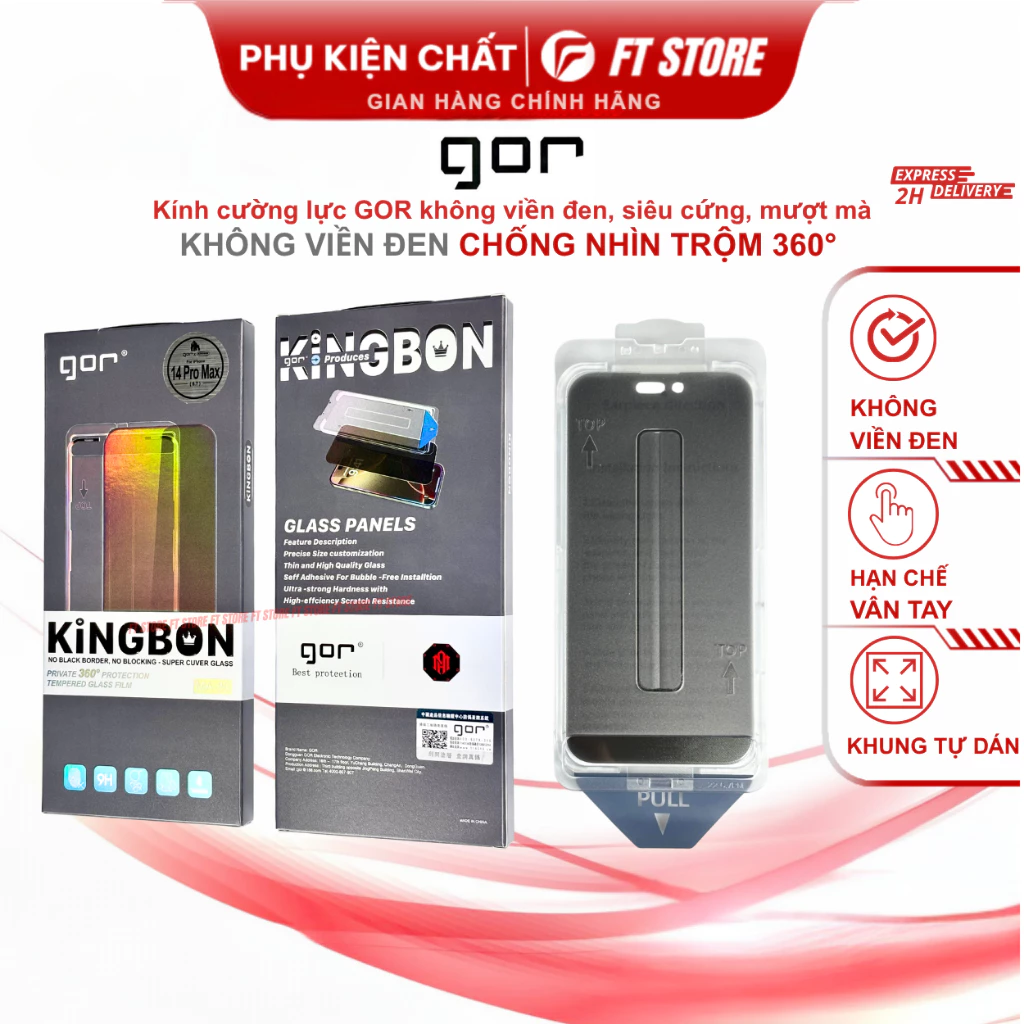 Kính cường lực Không Viền Đen Chống Nhìn Trộm 360 độ GOR MA-86 có Khung trợ dán, siêu cứng, mượt mà