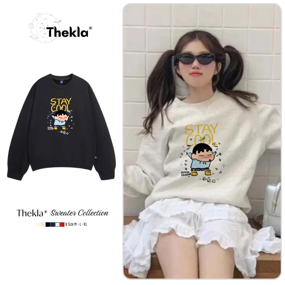 Áo Sweater THEKLA BST372 Hình Shin Cool - Áo Nỉ Lông Cáo Cao Cấp, Form Rộng Oversize