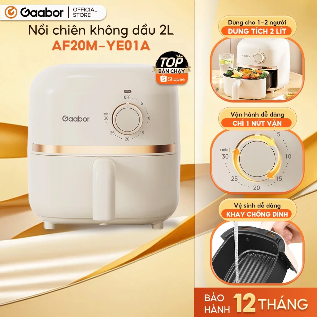 Nồi chiên không dầu GAABOR AF20M-YE01A dung tích 2L công suất 900W nóng nhanh, nhỏ gọn, giá rẻ