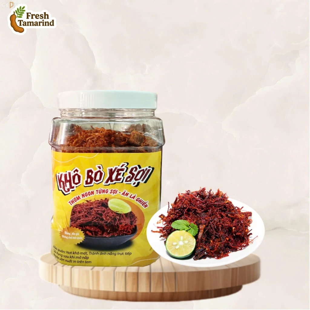 HŨ 500G KHÔ BÒ XÉ SỢI CAO CẤP FRESH TAMARIND DAI NGON – CAY NHẸ – ĐẬM VỊ TỰ NHIÊN