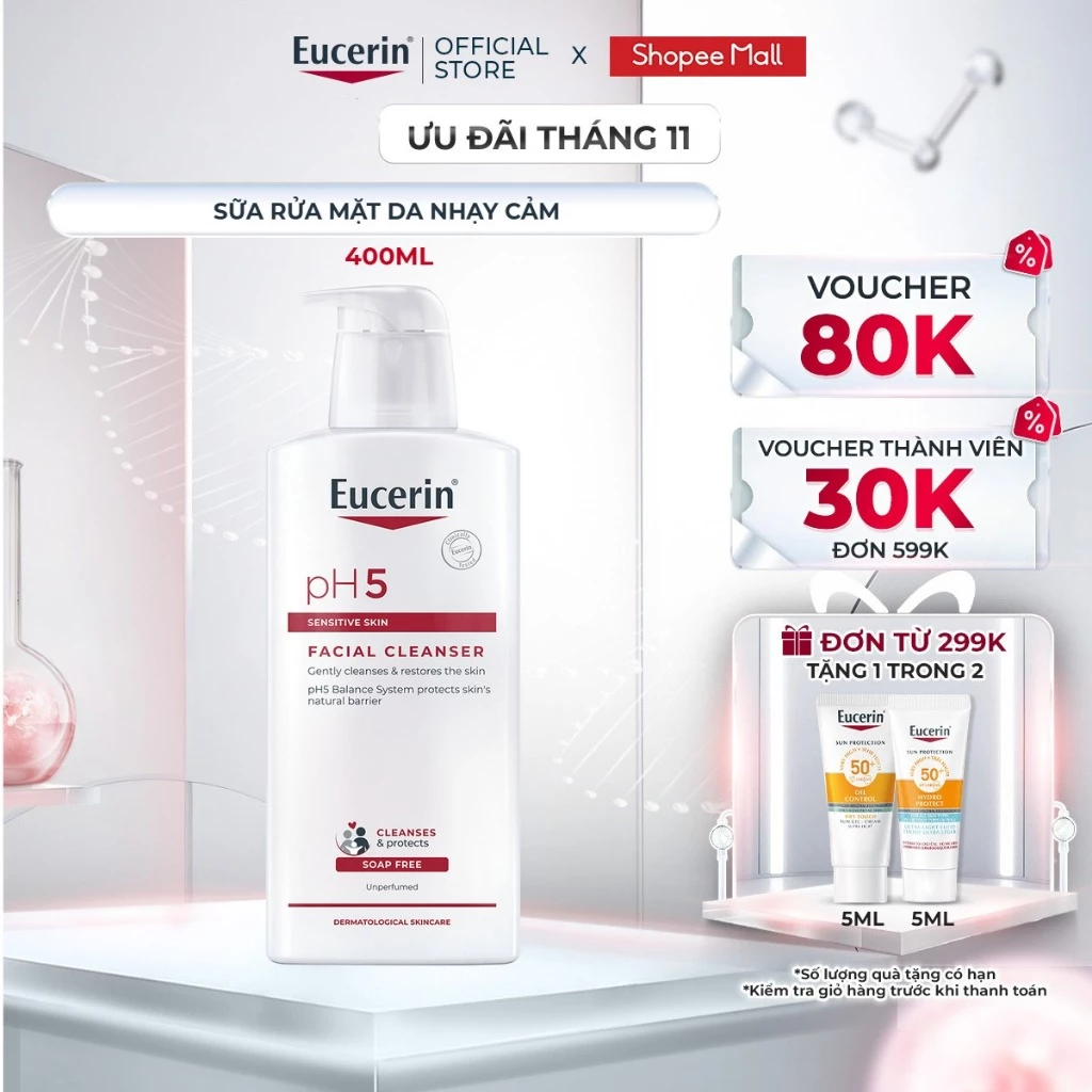 Sữa rửa mặt không gây kích ứng cho da nhạy cảm Eucerin pH5 Facial Cleanser 400ml