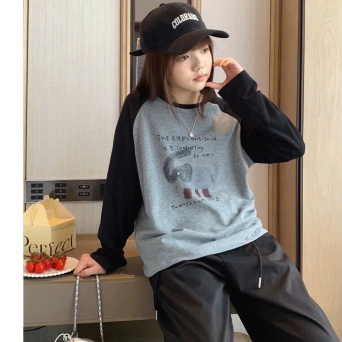 Áo thun nữ tay dài phối màu dáng rộng MENINA, áo phông nữ dài tay chất cotton mặc thu, đông.