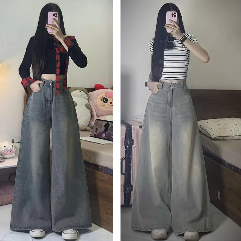 Quần Jeans Ống Suông Rộng Wash RETRO MIAA Cạp Cao Tôn Dáng, Quần Bò Dài Wash Ống Rộng Tôn Dáng Nam Nữ